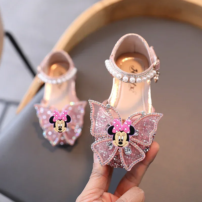 

Disney Mickey Mouse children Rhinestone Bow Show Shoes Girls Sandals Summer New Soft Sole minnie Princess Shoes Students