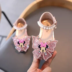 Disney Mickey Mouse children Rhinestone Bow Show Shoes Girls Sandals Summer New Soft Sole minnie Princess Shoes Students