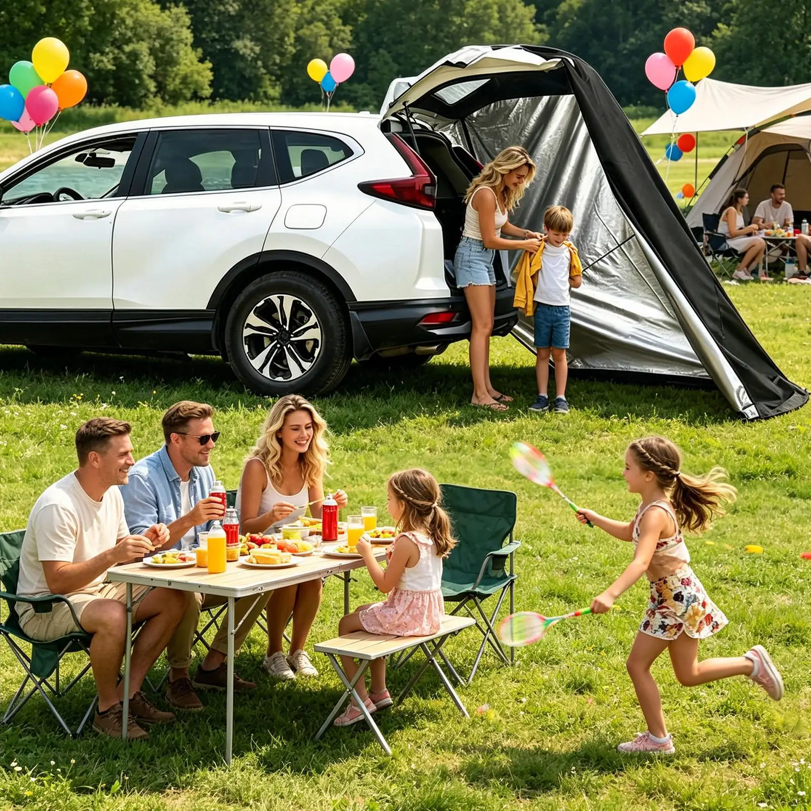 SUV Trunk Tent Car Trunk Privacy Canopy Camping Tailgate Privacy Tent For Trailer Van Automotive Hatchback RV Picnic Beach