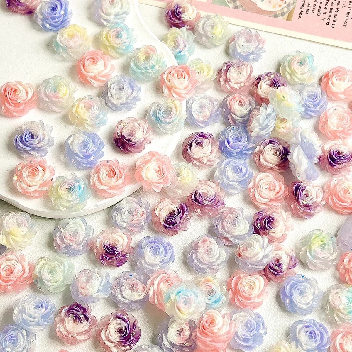 30pcs Popular Soft Carved Rose Nail Charms Simulation Flower Resin Ornaments For DIY PressOnNails Manicure Handcraft Accessories