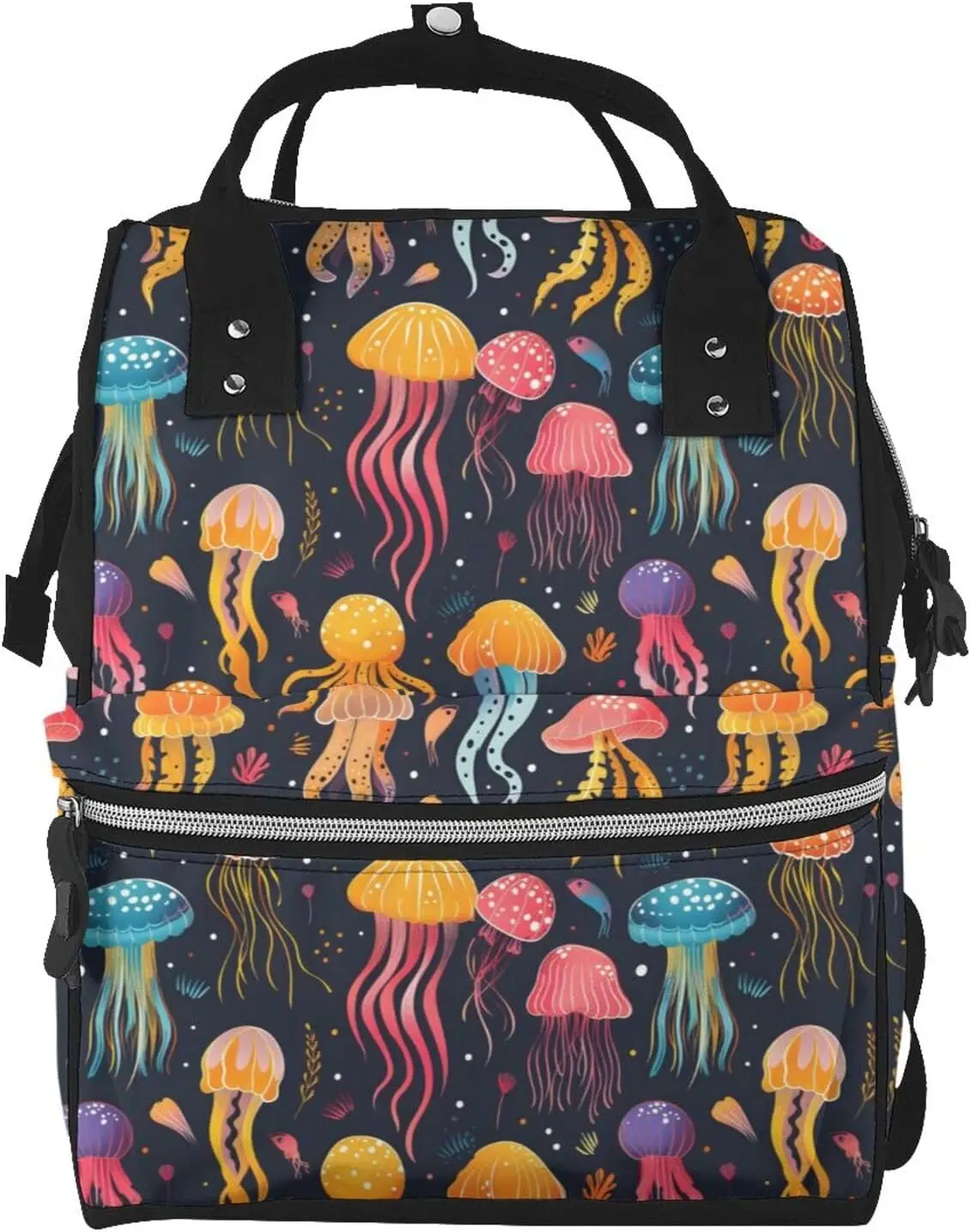 

Ocean Color Jellyfish Print Diaper Bag Backpack for Women Multifunction Travel Nappy Bag Waterproof Mummy Daypack for Mom Dad