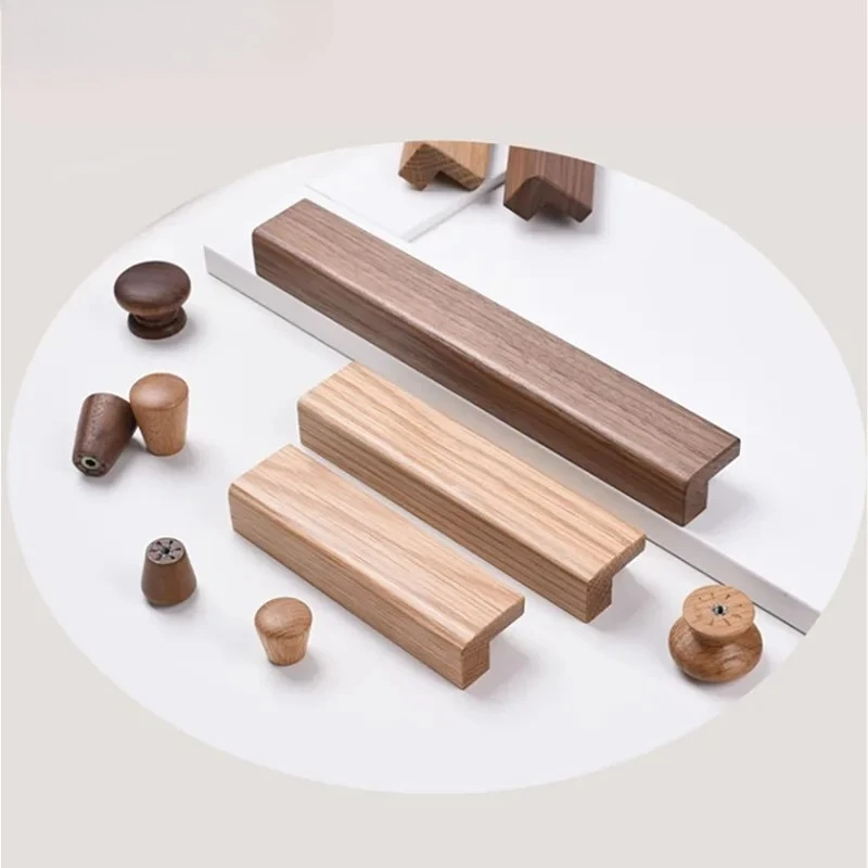 1Pc Classic Solid Wood Door Handle Custom Kitchen Cabinet Handles Original Wood Color Drawer Knobs Furniture Hardware Pulls