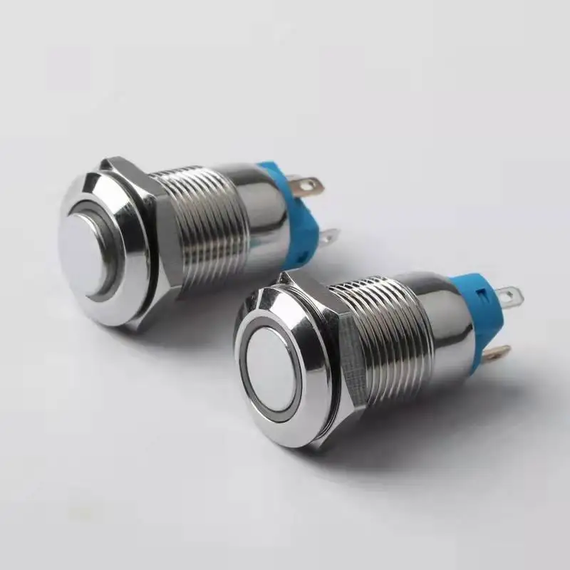 12mm 12-24v Electronics Chrome Pin Foot Led Light Metal Push Button Momentary Switch 12v 220v 24v 3v 6v 110V 5V LED Button