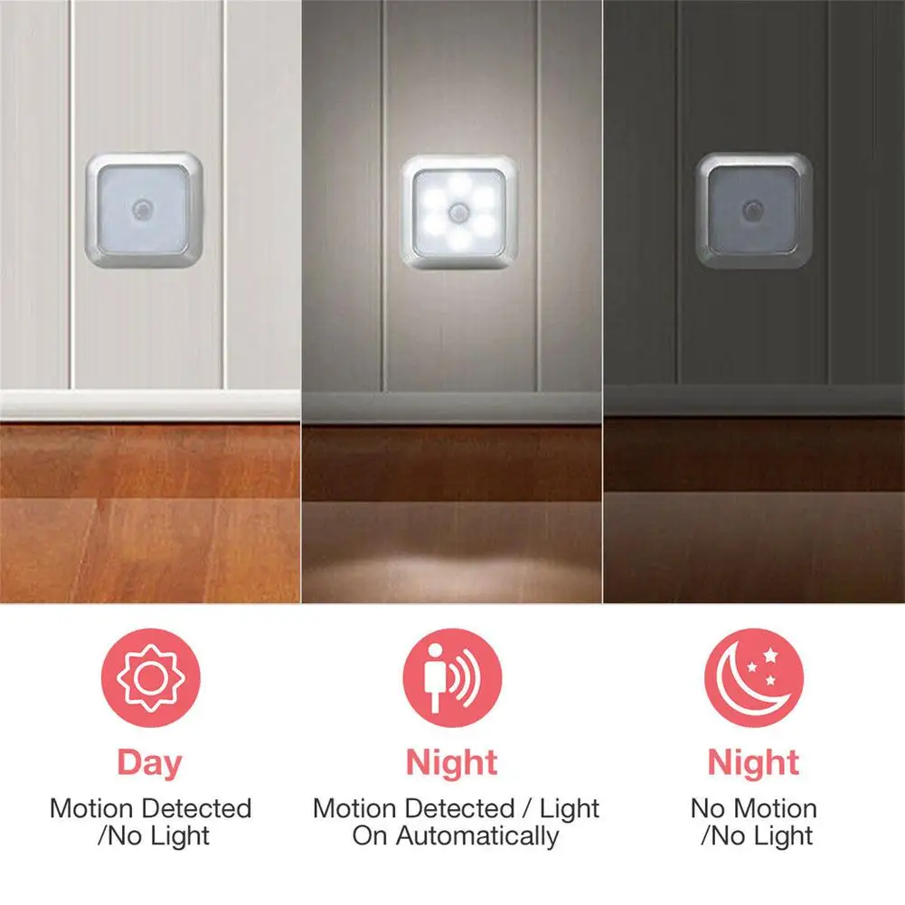 Wireless Motion Sensor Night Light 120 Degree Angle Battery Powered Cabinet Closet Stair Lamp Human Body Sensor Stairs Wall Lamp