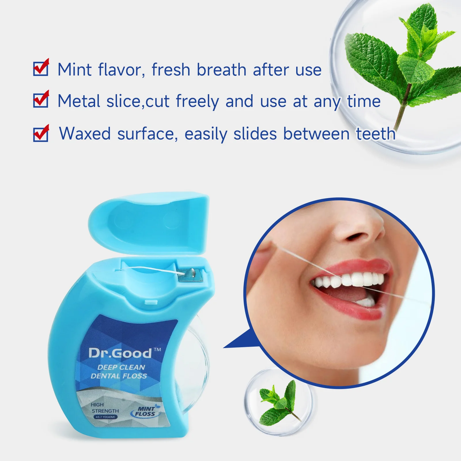 6 paquetes de hilo de menta, paquete duradero de 40 metros, hilo dental liso