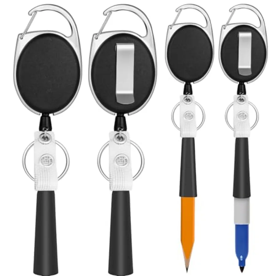 

4 Pack Retractable Pen Holder with 31.5" Dyneema Cord, Elastic Silicone Retractable Pencil Holder Ideal for Carpenters, Nurses,