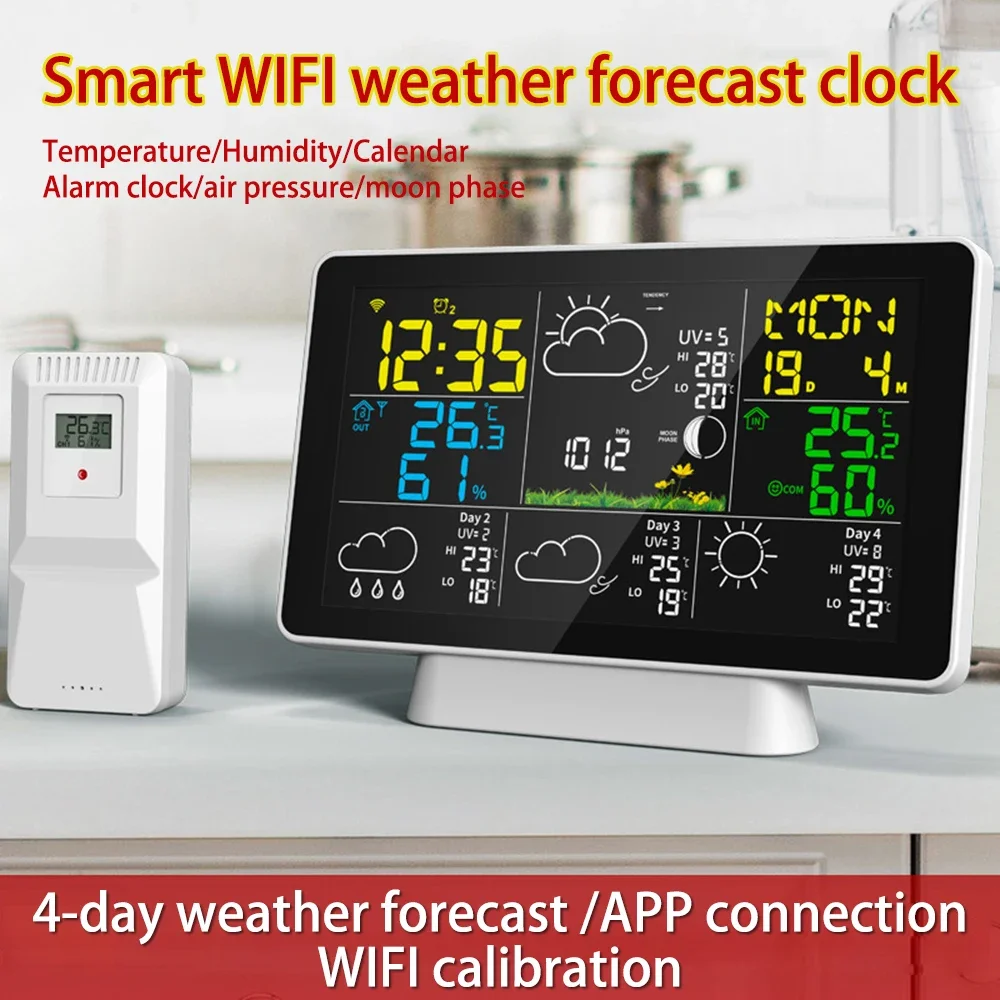 

WiFi Intelligent Weather Clock LCD Color Screen Wireless Thermometer Hygrometer App Connection Weather Forecast Weather Station