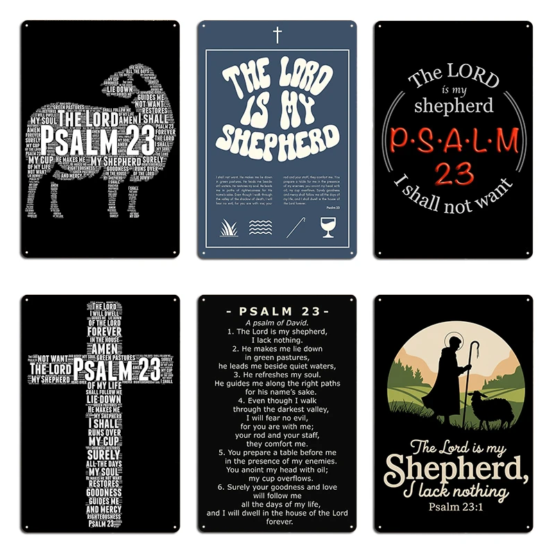 Psalm 23 Christian Religious Bible Verse Quote The Lord is My Shepherd Metal Plaque Printing Wall Decor Mural Tin Sign Poster