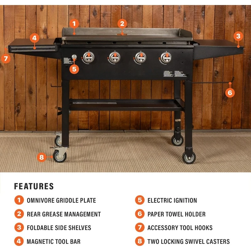 Portable Outdoor Gas Griddle 4 Burner Propane Flat Top Grill, BBQ Cooking Station for Camping and Backyard, 36 Inch, Black