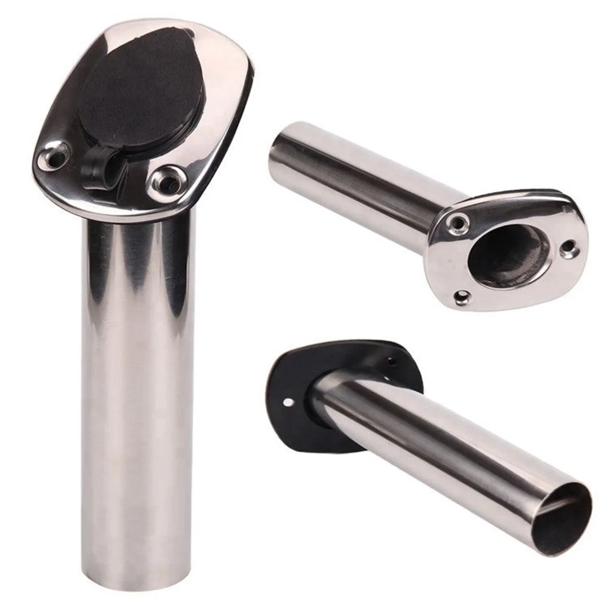 Stainless Steel Fixed-Angle (15°/30°/90°) Fishing Rod Holder for Marine Tube Mounting