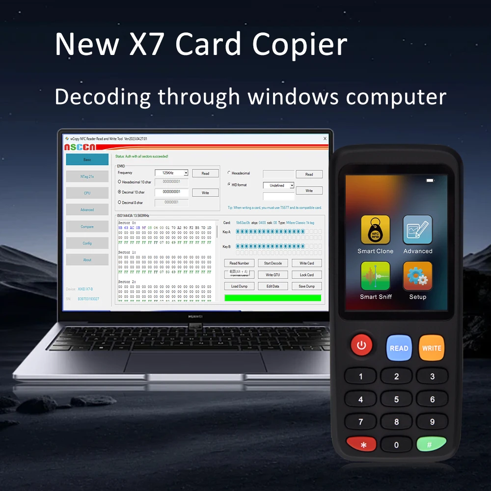 X7 RFID смарт-устройство для считывания и копирования карт памяти