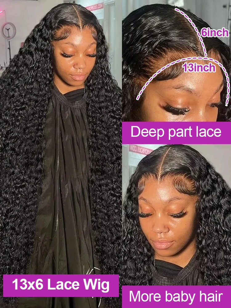 40 50 Inch Deep Wave Frontal Wig 13x4 13x6 360 HD Lace Frontal Wigs 300 Density Water Curly Human Hair Lace Front Wigs For Women image 4