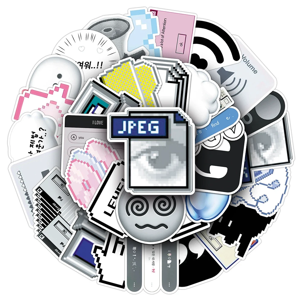 10/30/50pcs Network Pixel Graffiti Stickers Funny Programmer Meme Decals DIY Luggage Scrapbook Journal Internet Cartoon Sticker