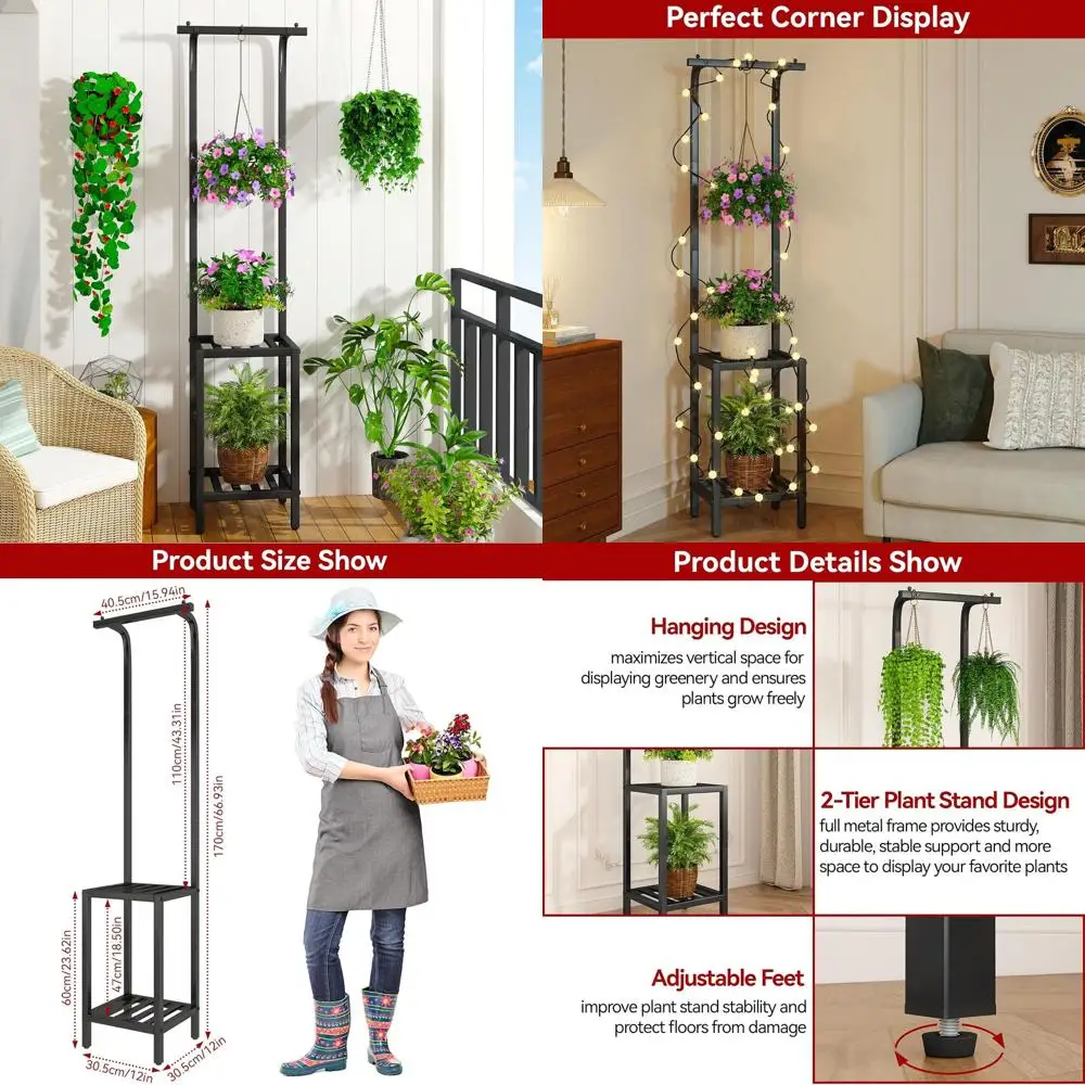 

Indoor/Outdoor 67 3-Tier Metal Plant Stand, Heavy Duty, Black, Ideal for Living Room, Patio, Balcony, Garden