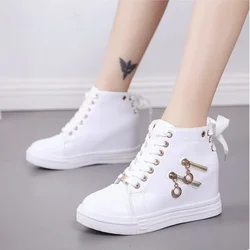 Women's Sneakers with Platform Wedge Heels Shoes for Woman Leather Casual Shoes White High Top Sneaker Lady Vulcanized Shoes