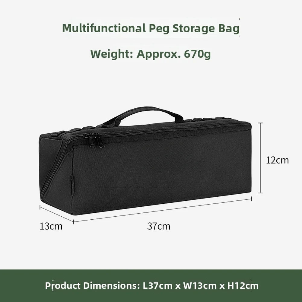 Stake and Peg Storage Pouch with Double Zipper Closure Oxford Fabric Build and Wide for Efficient Outdoor Management