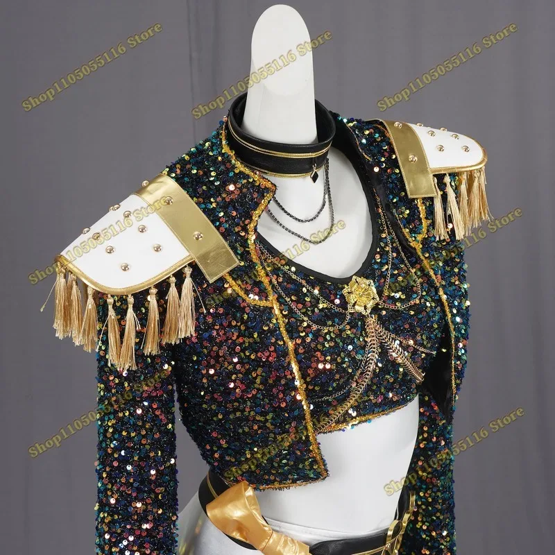 Huntrix K-Pop Mira Rumi Zoey شيطان الصيادين 2 نمط أسود أبيض الزي النساء المرحلة تأثيري الملابس زي مجموعة فتاة الهالوين