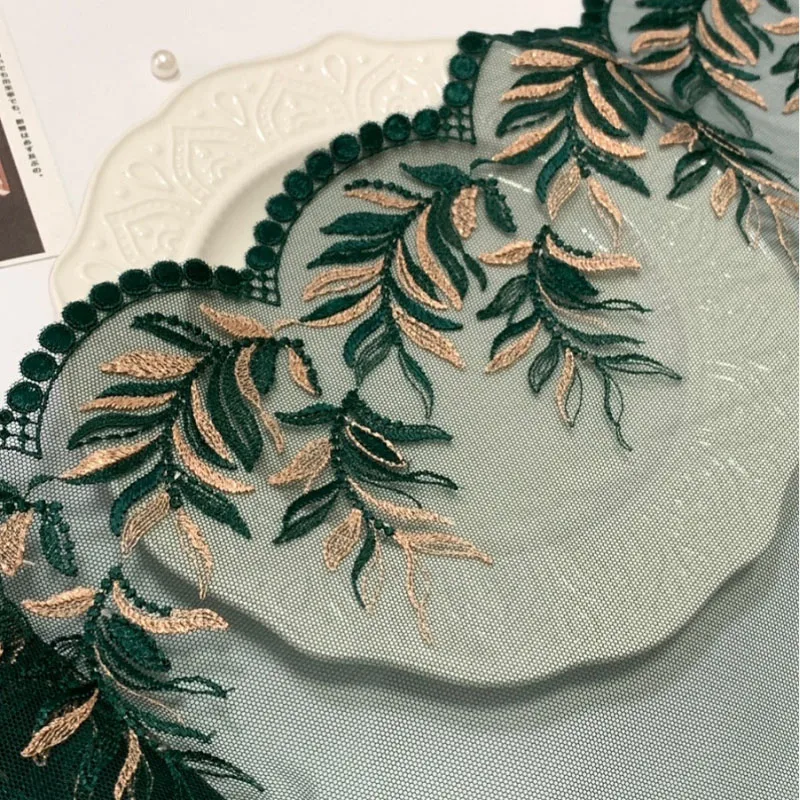 30Yards Dark Green Shinny Embroidery Lace Trim Clothing Accessories Dress Sewing Applique Costume Lace Fabric