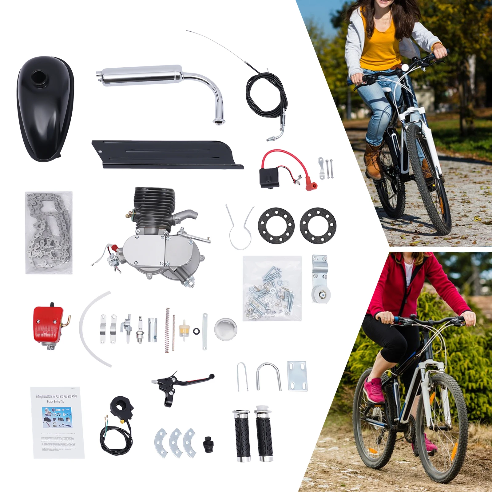 

36/44 Tooth Bicycle Engine Kit Bike Petrol Gas Engine Motor For DIY Electric Bicycle Mountain Bike Complete Set 100cc 2-Stroke