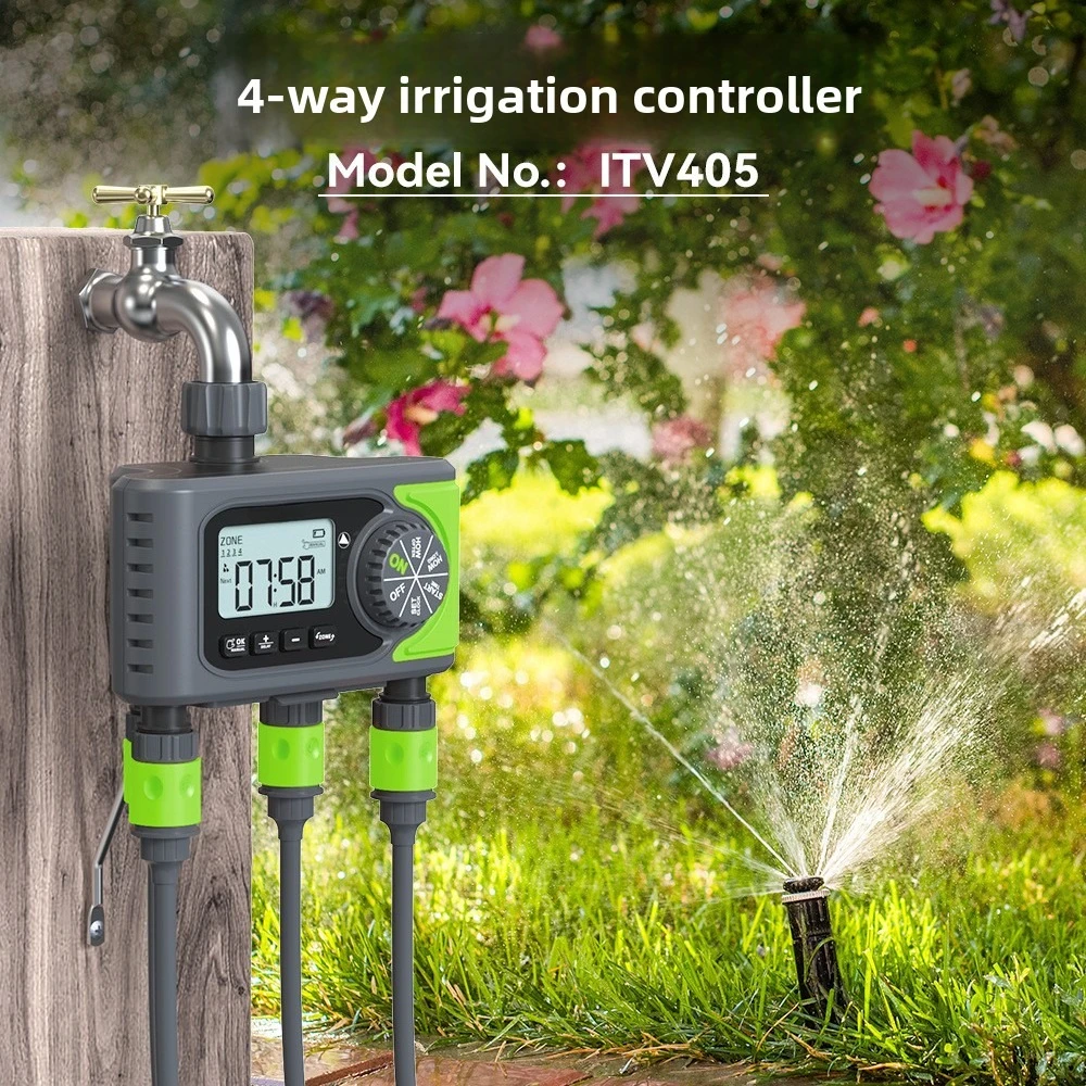 The outdoor 4-way automatic irrigation controller can delay the low power reminder on time when it rains