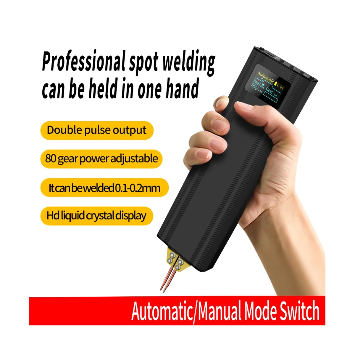 Handheld Spot Welding Machine 80 Gears Adjustable Spot Welder Digital Display Automatic Trigger for 18650 Battery