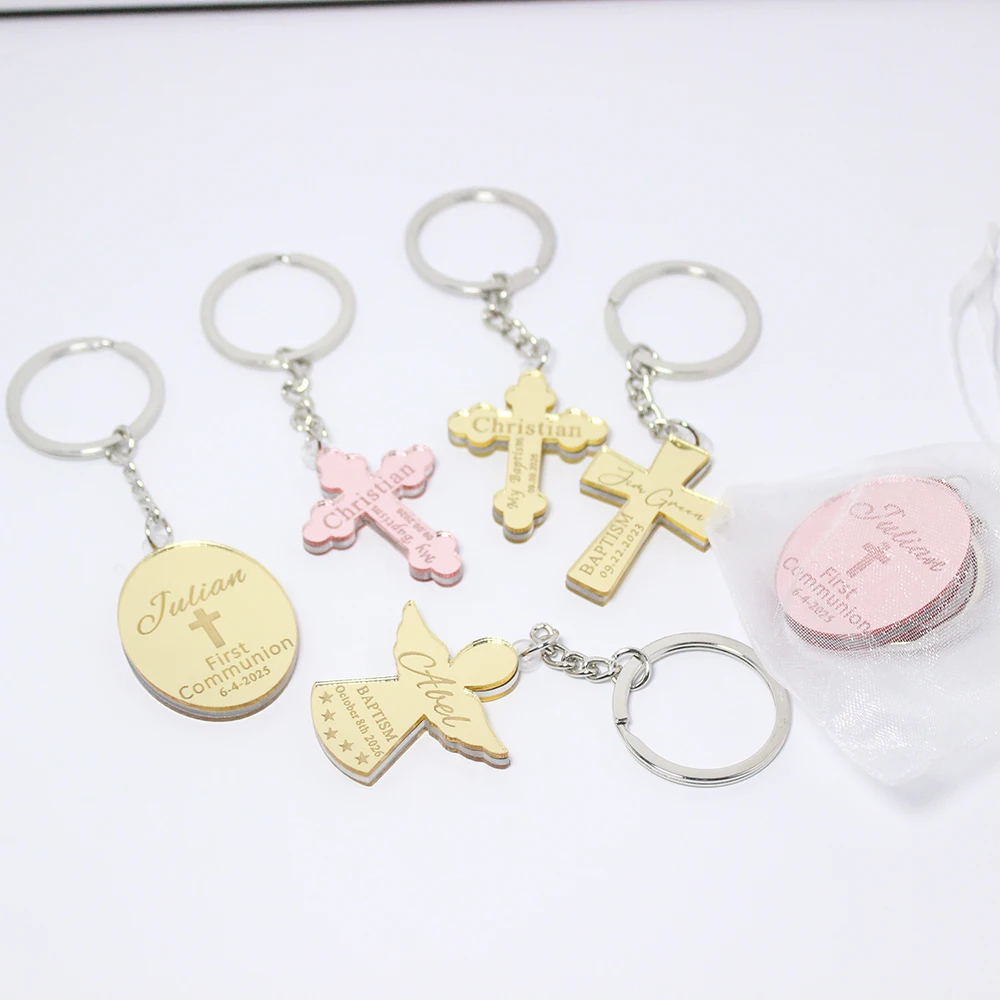 Personalized Acrylic Cross Keychain Baptism Favors for Guests,Baptism Gifts，Unique Christening Favors,Communion Favors