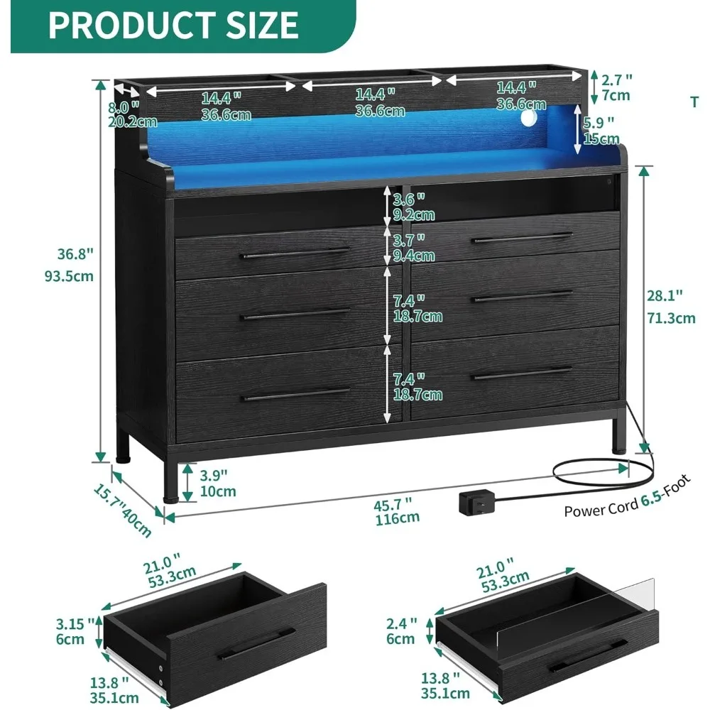 

YITAHOME 6 Drawer Dressers & Chests of Drawers with LED Light, Modern Dresser with Open Shelf Storage, bedroom furniture