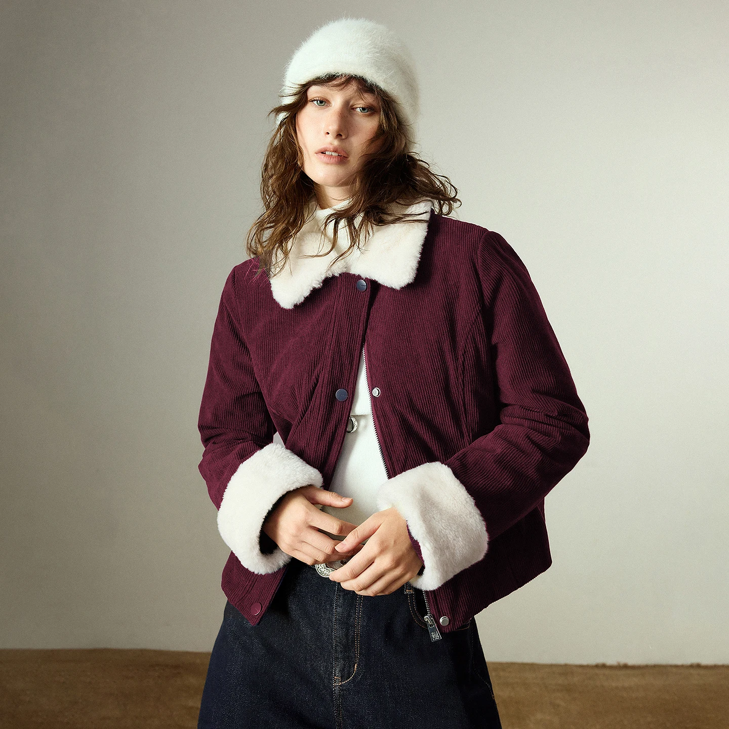 TOYOUTH Women Cotton Coats 2025 Winter New Corduroy Color-blocking Spliced Fleece Retro Warm Cotton Outerwear