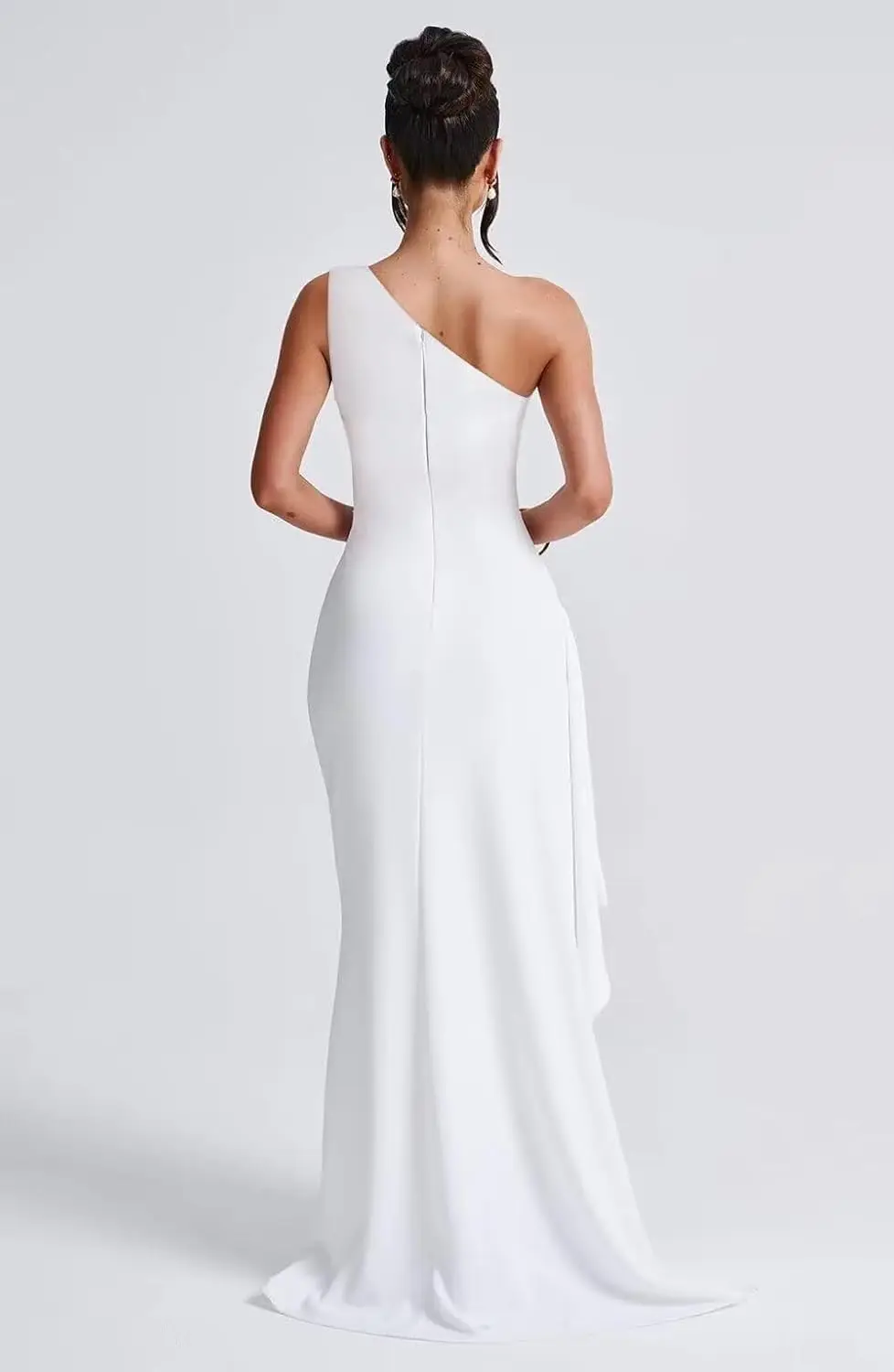 Vestido de baile de cetim de um ombro 2025 vestido de noite linha A alto-baixo com fenda e babados longos para festa de coquetel