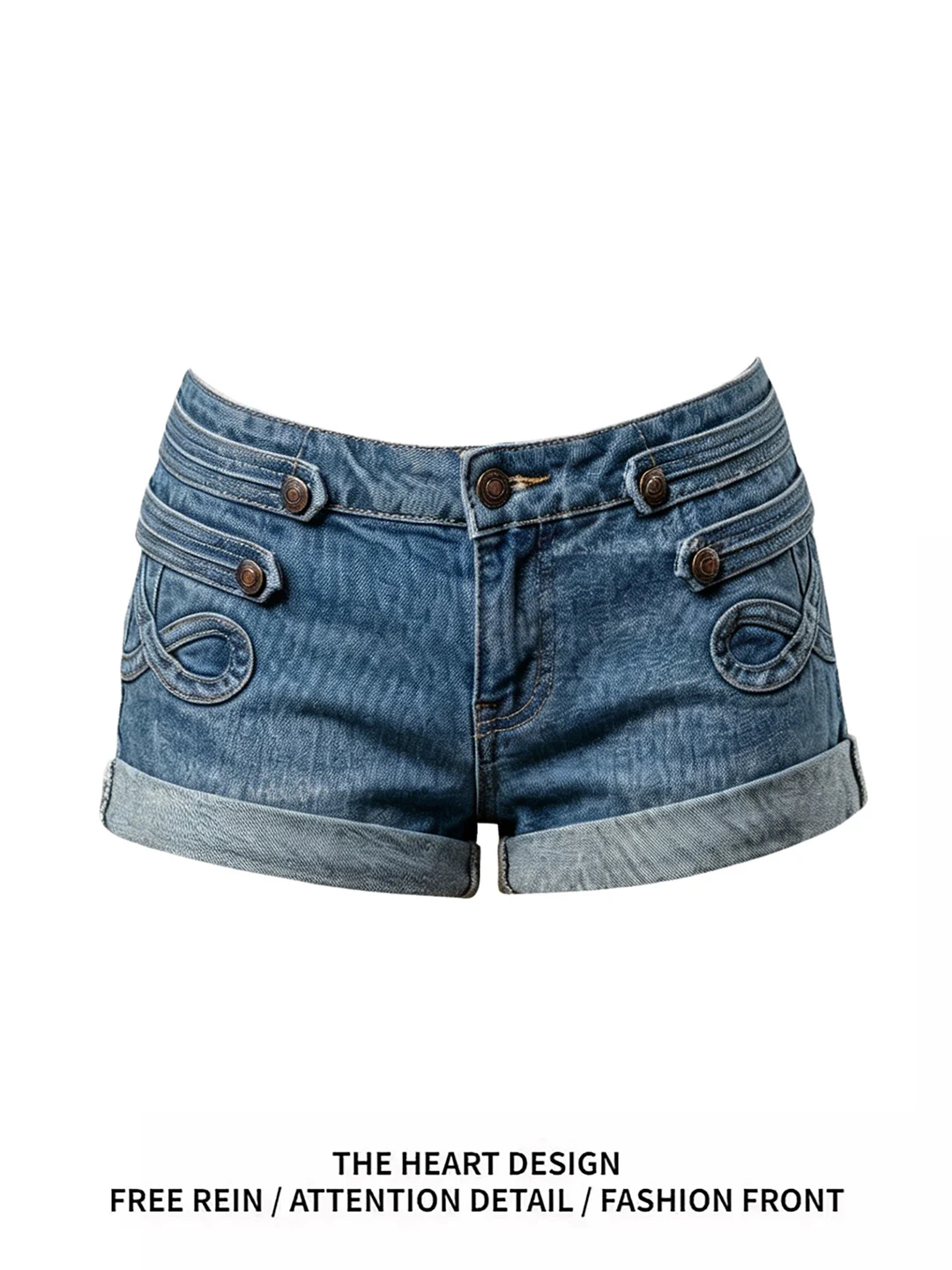 

Slim Fit Blue Low Waist Denim Shorts Women's Style Summer New Fashioned Hot Pants Cuffed Hem Vintage Washed Casual Wear
