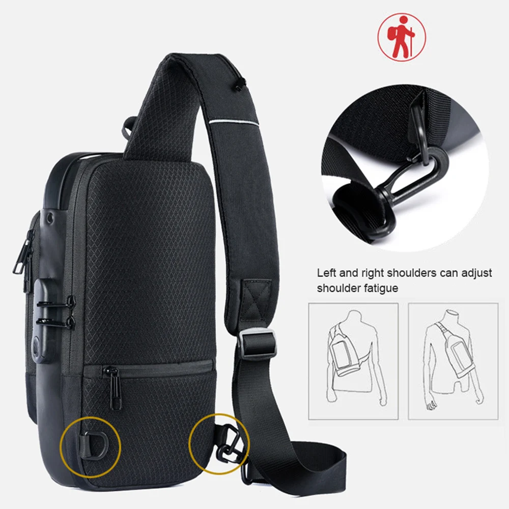 Tas Dada Anti Maling Pria Dengan Kunci Kata Sandi & Tas Selempang Sistem Pengisian USB