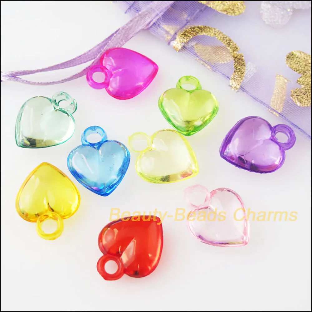 60Pcs Mixed Plastic Acrylic Smooth Heart Charms Pendants 13.5x17mm