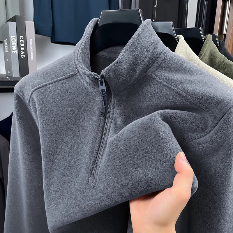 

Fall/Winter Solid Color Fleece 2025 Half Zipper Non Ironing Austenitic Fleece Hoodie Stand Collar Outdoor Hoodie