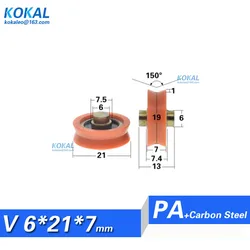 10PCS/LOT glass fiber orange Nylon PA coated with shaft U/V groove elevator door window sliding bearing pulley 0621V 0626V