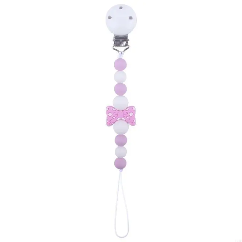 

E06F Bowknot Silicone Pacifier Clip for Babies Girls Boys Infant Teething Soother Toy Cartoon Pacifier Chain Holder