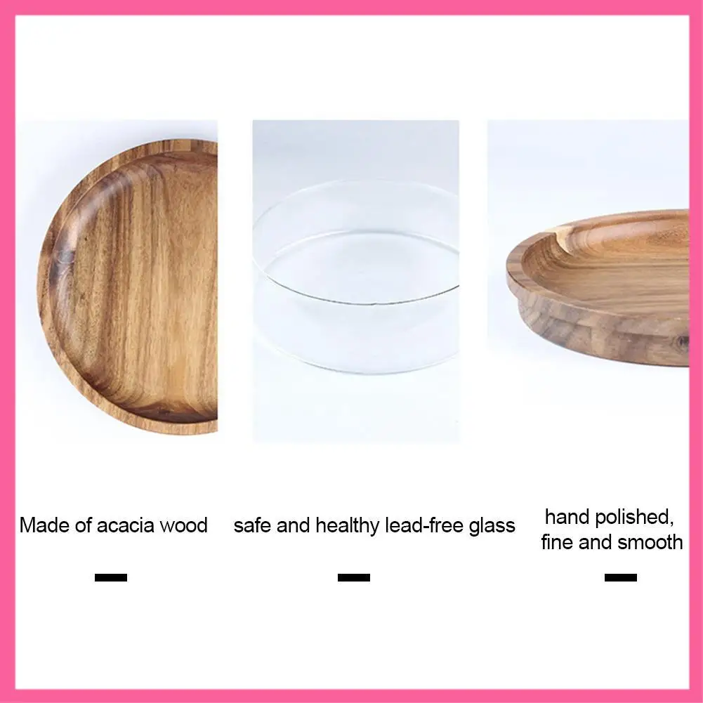 

HOT-Creative Glass Nuts And Dry Fruits Storage Box Container Double Layer Candy Storage Box With Wooden Lid For Kitchen