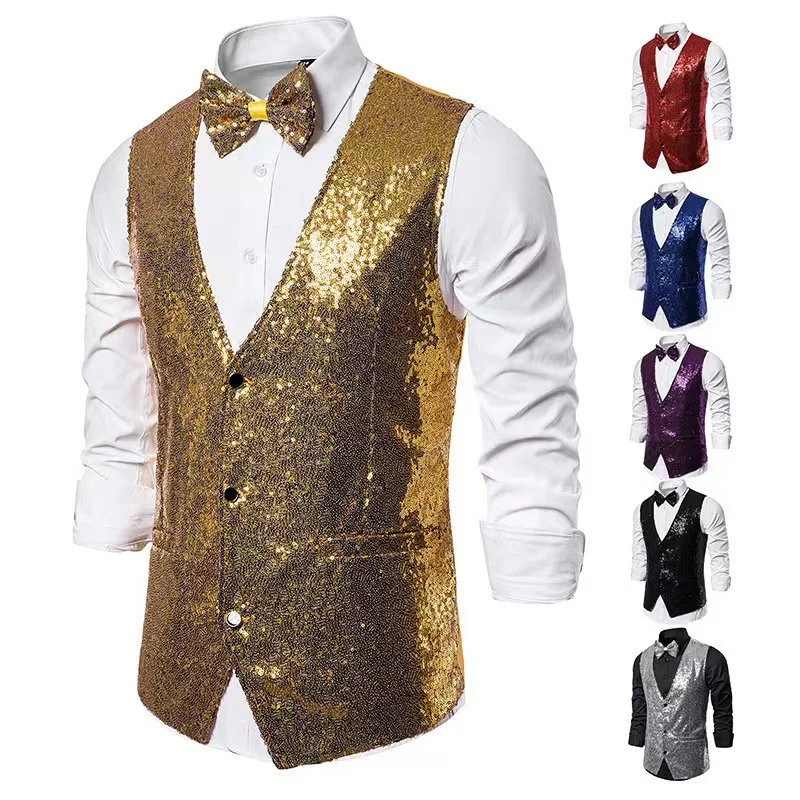 

Men's Fashion Stage Performance Dress Small Sequin Suit Horse Clip Men's Host Emcee Photo Studio Vest