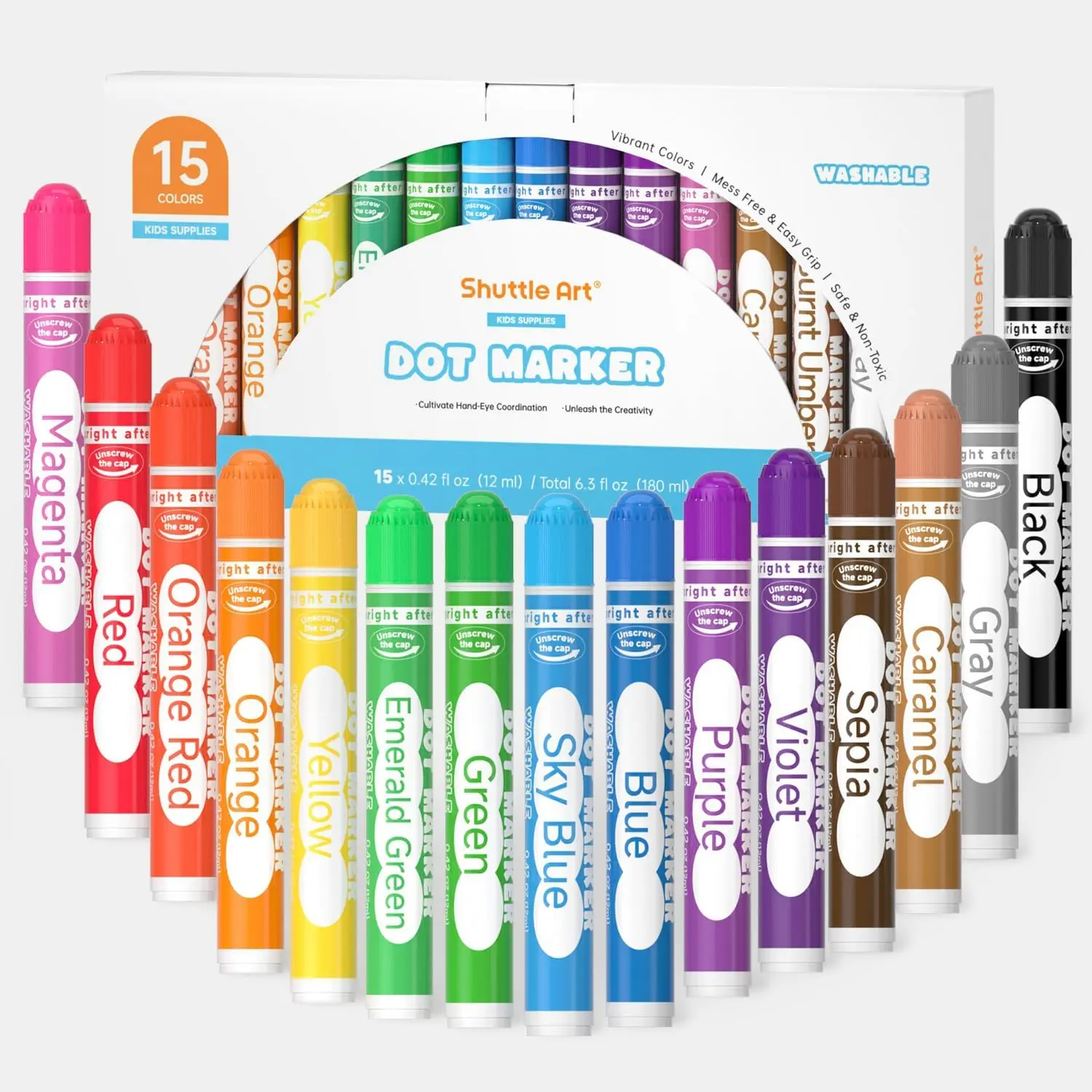

15 Colors Washable Dot Markers for Toddlers, Non Toxic Bingo Daubers, Easy Clean Art Supplies for Kids Preschool