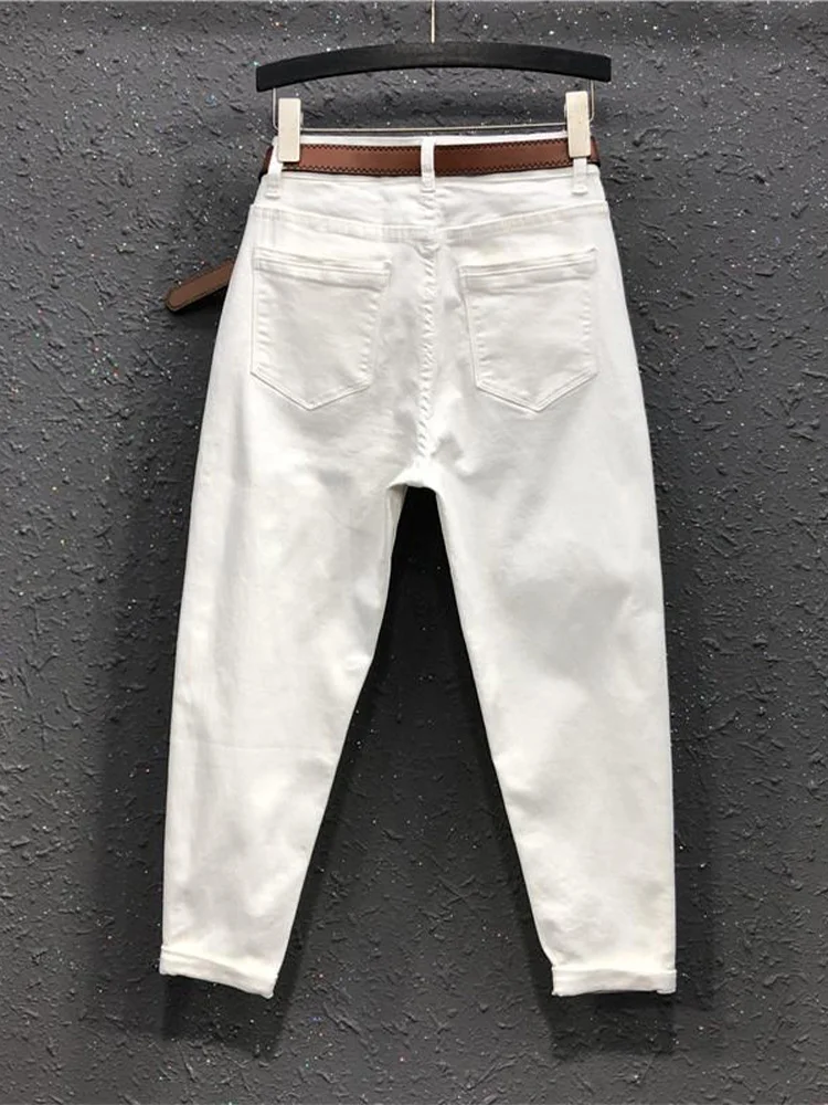 

High Waist White Loose Jeans Women's Spring Summer New Sle European Goods Nine Points Dad Harlan Pants Slimming Effect