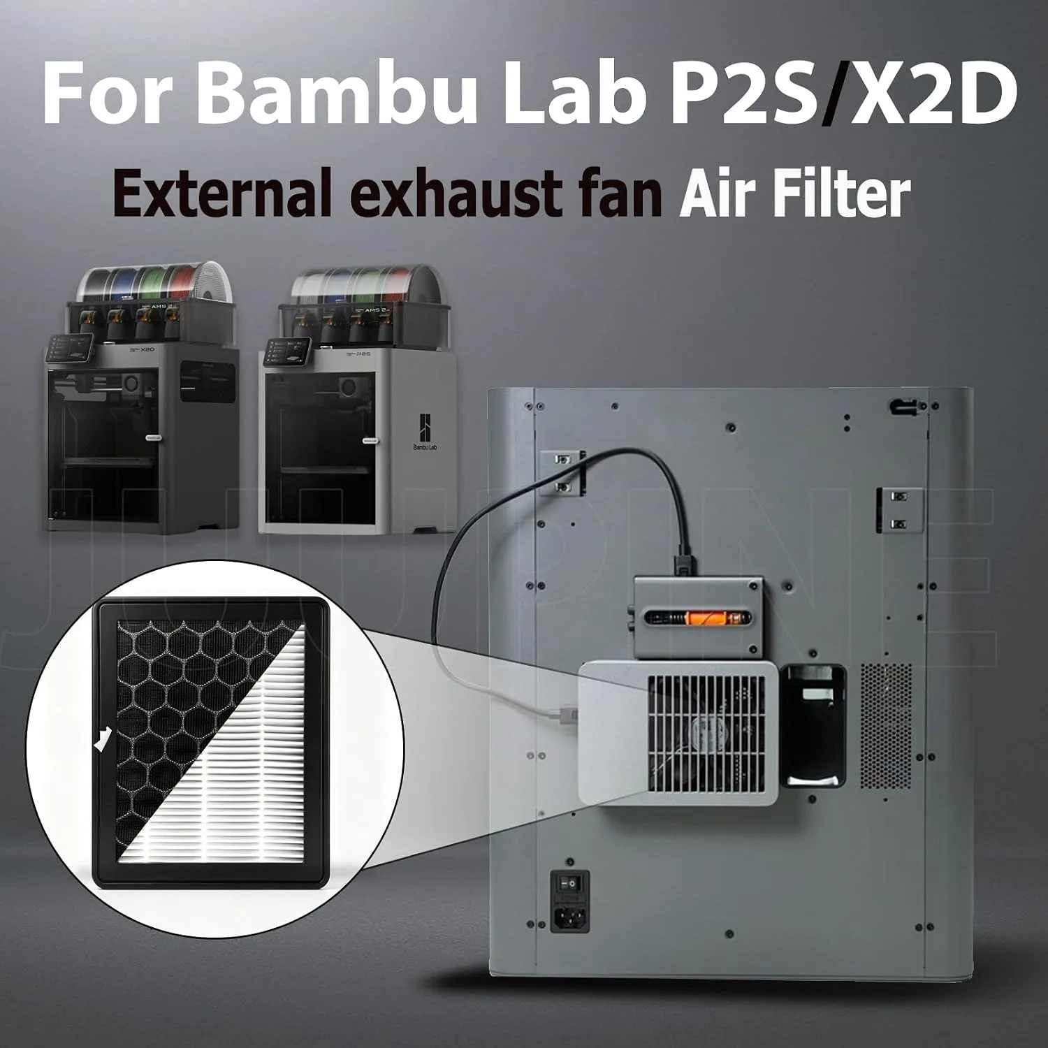 P2S Air Filter for Bambu Lab X2D, P2S External Exhaust Fan HEPA 13+Activated for Bambulab P2S Upgarde Accessories P2S X2D Filter