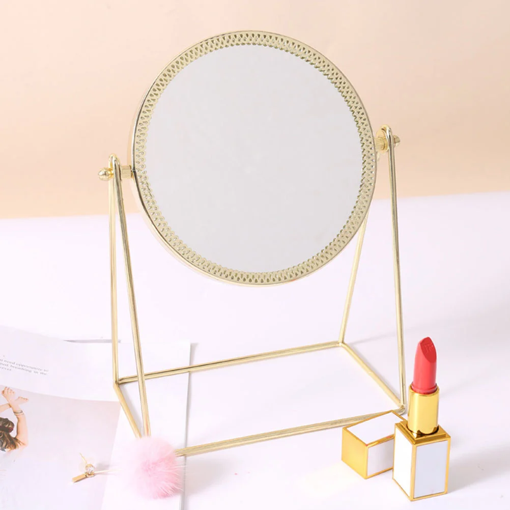 Miroir rond en métal doré clair pour la décoration de la maison et le maquillage, conception compacte et portable, surface réflexion haute définition, cadeau pour dames