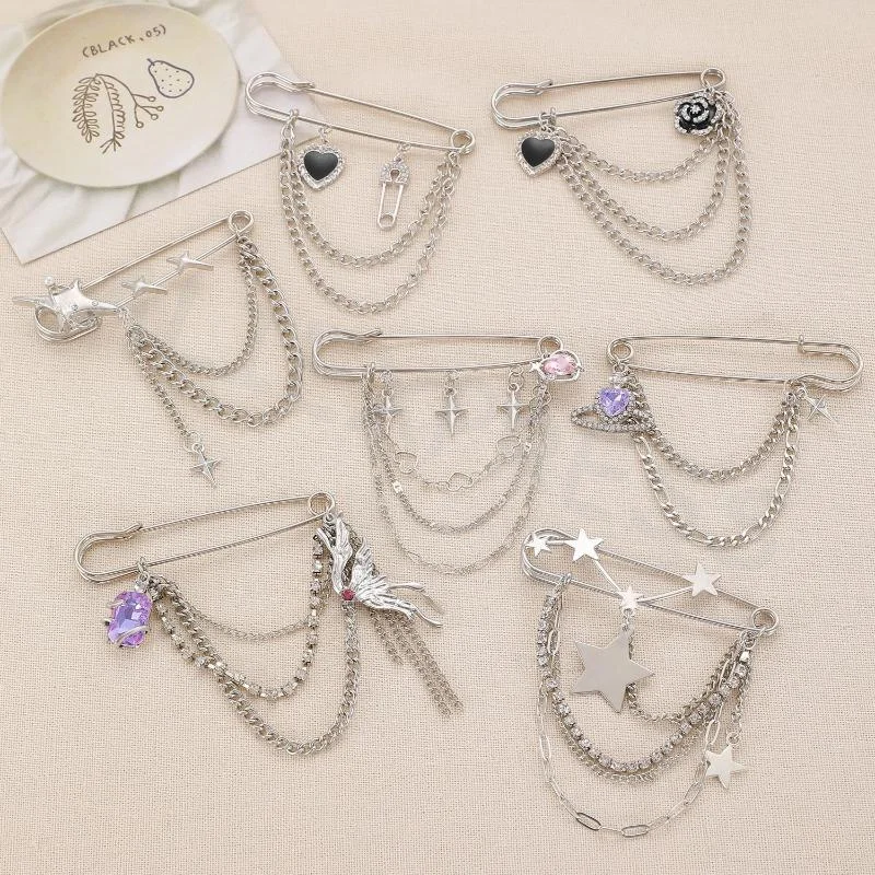 متعدد العناصر الهيب هوب القوطية ورقة كليب ملحق للسراويل الرائعة الشرير شرابة الحب فراشة سلسلة بروش الرجعية #2