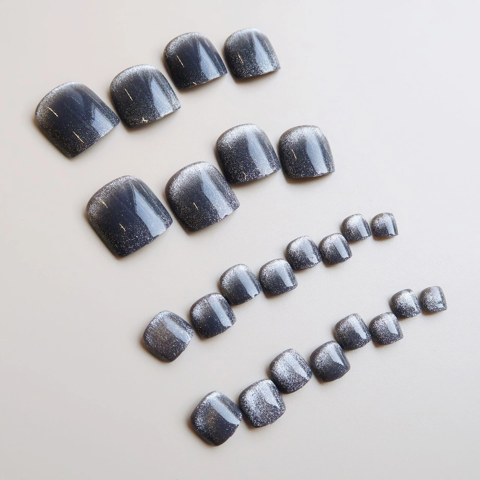 Short Dark Grey False Toe Nail for Girls Full Coverage Resin False Nail with Smooth Edge for Travel Music Concert Stage