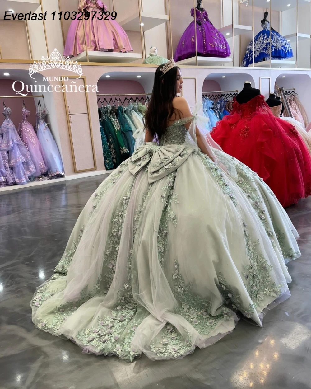 EVLAST-Vestido De quinceañera De menta personalizado, Vestido De baile con apliques De lentejuelas florales, corsé con lazo con cuentas, dulce 16, Vestido De 15 Anos QD1024