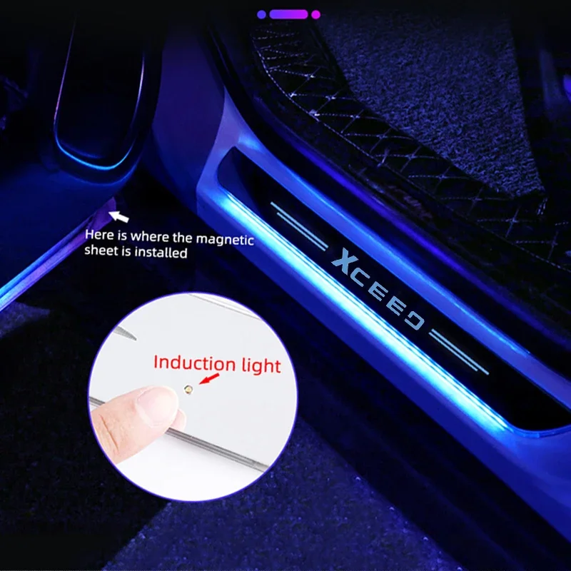 Illuminated Moving Lamp for KIA XCEED Badge Welcome Pedal Anti Collision Strip Light Car Front Rear Door Threshold Wiring-Free