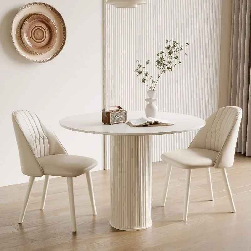 

Кремовый ветер, круглый обеденный стол, домашняя маленькая квартира, сланцевый стол для переговоров и комбинация стульев, современная простота