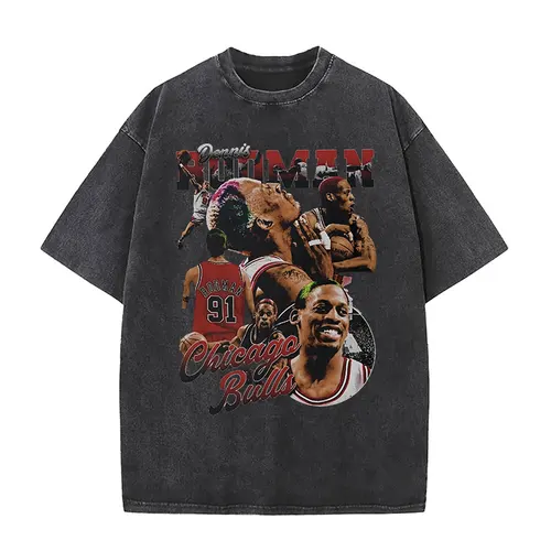 Imagen 2 del producto Camiseta gráfica de baloncesto de Dennis Rodman, camisetas Vintage lavadas de alta calidad para hombre, camiseta de gran tamaño a la moda de Hip Hop, ropa de calle