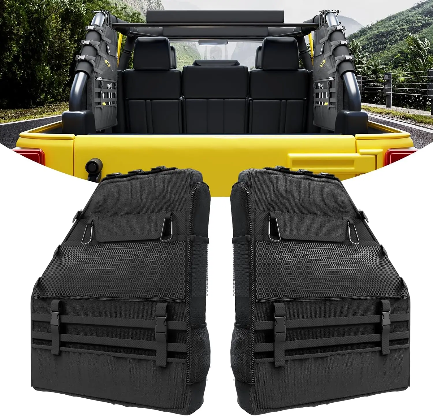 Roll Bar Storage Bag - Compatible For Jeep Wrangler JK TJ LJ & Unlimited JL 4-Door - Cargo Organizer Tool Kit with Multi-Pockets 