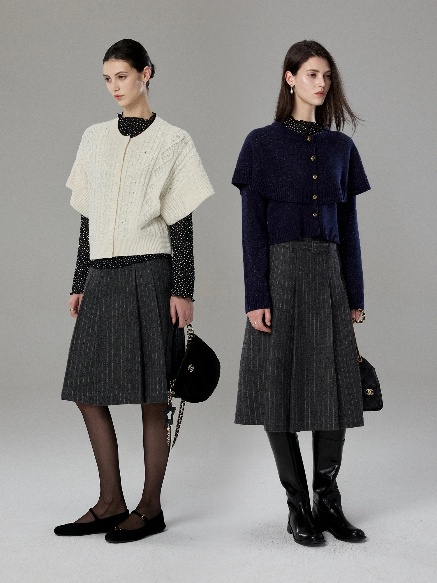 

SMORE RIVERS Elegant Mid-Length Woolen Gauze Skirt with Stripes Intellectual Slimming Standard Fit Casual Wear for Ladies