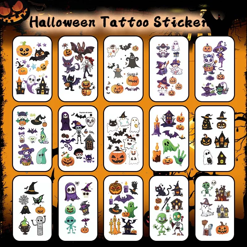 15Pcs Halloween Funny Glow-in-the-Dark Waterproof Temporary Tattoo Sticker, Parties and Role-playing Makeup, For Face Arm